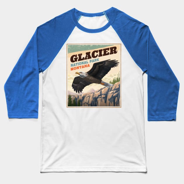 Glacier National Park Bold Eagle Vintage Look Baseball T-Shirt by MarkusShirts